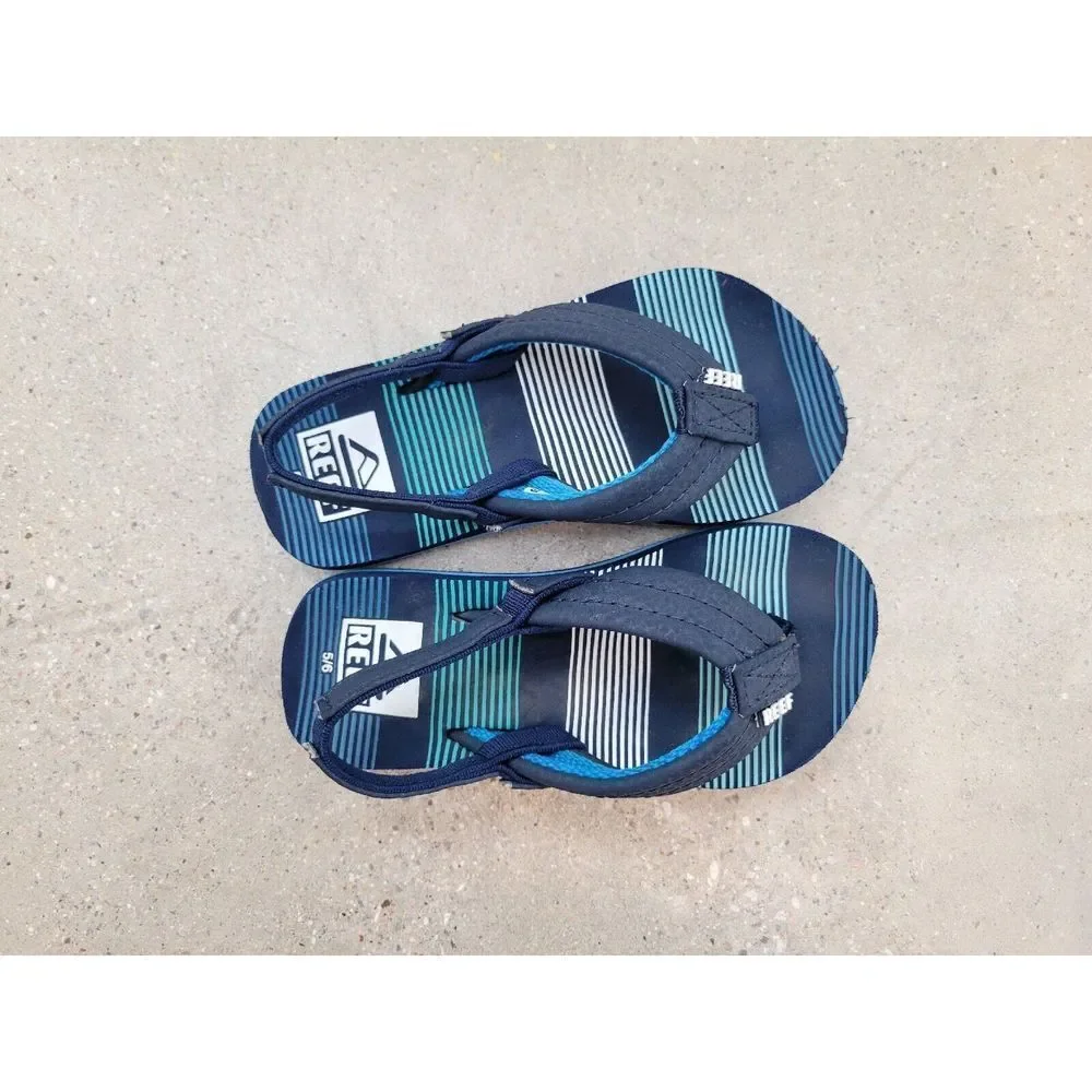 Reef Lil Little Ahi Flip Flop Sandals Infant Toddler Sz 5/6 Deep Sea Stripes blu